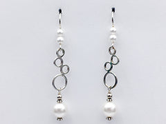 Sterling Silver multiple graduated circle dangle Earrings- glass "pearls"