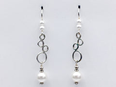 Sterling Silver multiple graduated circle dangle Earrings- glass "pearls"