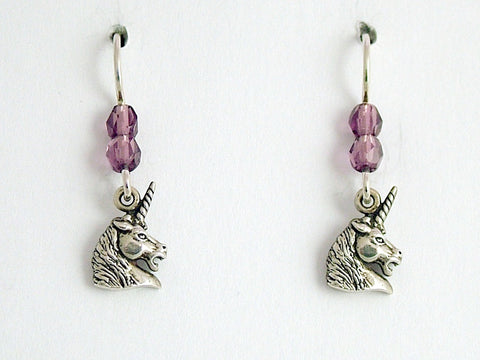 Sterling silver small Unicorn head dangle earrings-unicorns, Fantasy,spiral horn
