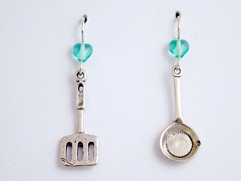 Sterling Silver Chef dangle earrings-frying pan, spatula-cook, cooking, food,