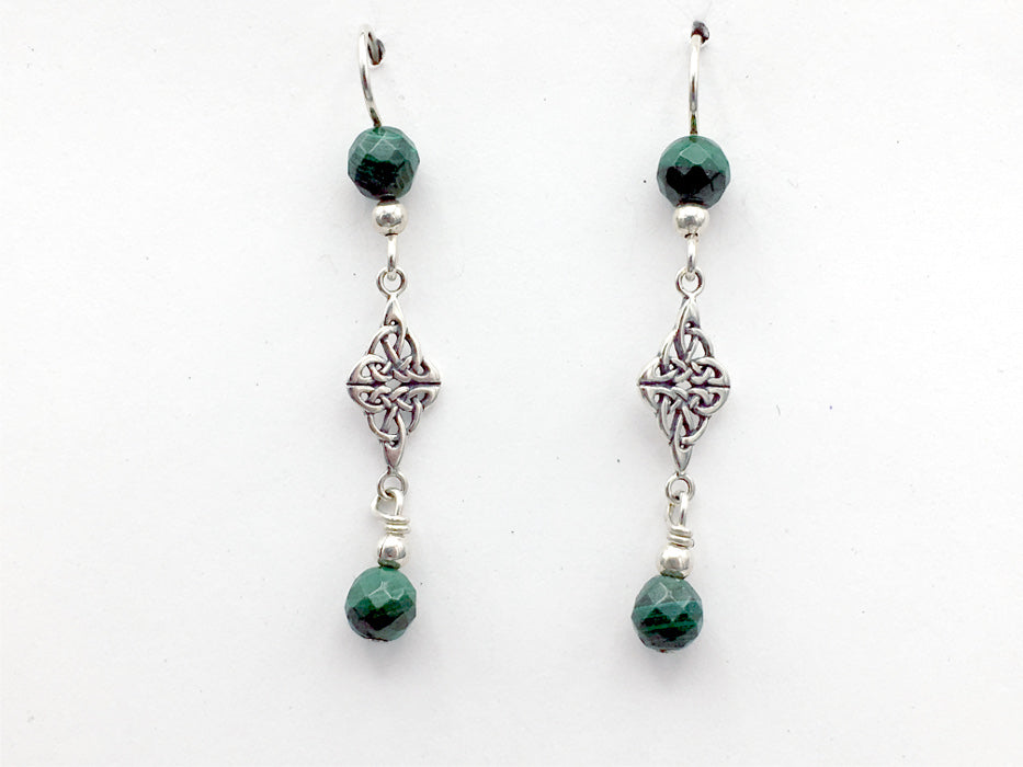 Sterling Silver Double Celtic Knot Dangle Earrings- faceted Malachite, gorgeous