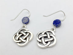 Pewter & Sterling Silver large Round Celtic Knot dangle Earrings- Lapis Lazuli