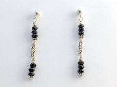 Sterling Silver 4mm ball stud w/ faceted black tourmaline dangle Earrings, twist