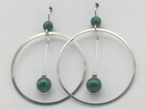 Sterling Silver large Circle drop Earrings-Malachite, gorgeous, green, 2 1/4"