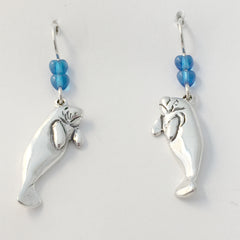 Sterling silver large Manatee dangle earrings-ocean- Manatees- marine,dugong