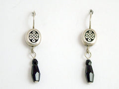 Pewter & Sterling Silver oval Celtic  knot dangle Earrings-black crystal, knots