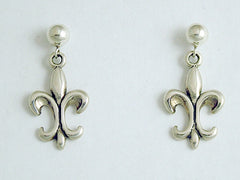 Sterling Silver 5mm ball stud w/ Fleur-de-lis dangle earrings- heraldry, lily