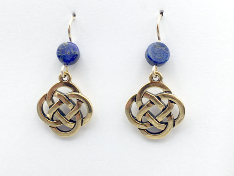 Gold tone Pewter &14k gf Celtic large Round Knot earrings- Lapis Lazuli