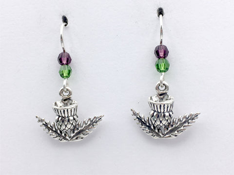 Sterling Silver 3-D Thistle dangle Earrings-Scotland-Celtic- Thistles, Flower
