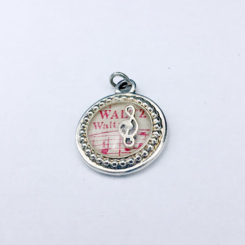 Pewter frame, sheet music, sterling silver Treble clef pendant-resin, waltz,note