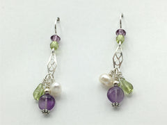 Sterling silver small Infinity Symbol Plaque dangle  earrings- Amethyst, Peridot, Freshwater Pearls, Crystal