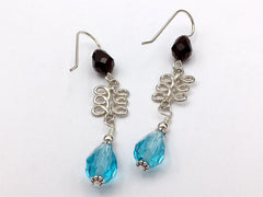 Sterling silver Celtic knot swirl dangle earrings-crystal, swirls, black, aqua