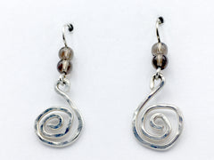 Sterling Silver hammered open Spiral  Earrings- spirals, smoky quartz, smokey