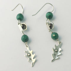 Sterling Silver acorn & oak leaf dangle earrings- tree, acorns,oaks, malachite