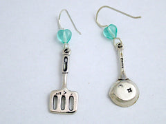 Sterling Silver Chef dangle earrings-frying pan, spatula-cook, cooking, food,