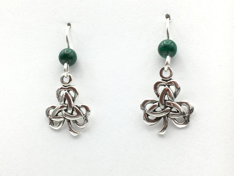Sterling Silver Shamrock with Trinity Knot dangle Earrings-Celtic-St Patrick