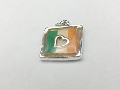 Pewter pendant with print of Irish Flag and sterling silver heart -resin, Ireland