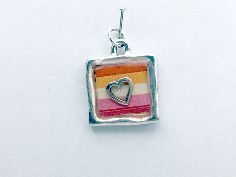 Pewter with Lesbian pride flag & sterling silver Heart pendant-resin, LGBTQ