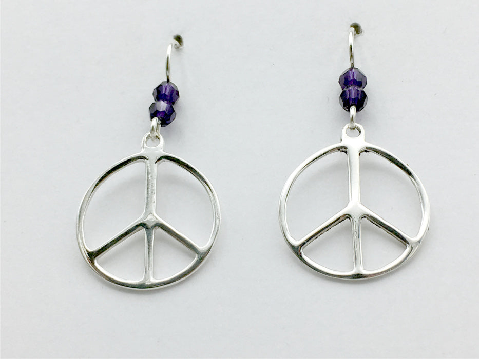 Sterling silver large peace sign dangle earrings- world, signs, peaceful