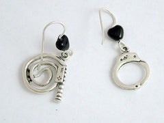 Sterling silver Whip and Handcuff dangle earrings- naughty- Hand cuff,dominatrix