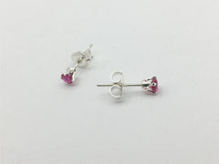 Sterling silver tiny 3mm synthetic ruby stud earrings-studs, lab grown rubies