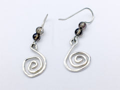 Sterling Silver hammered open Spiral  Earrings- spirals, smoky quartz, smokey