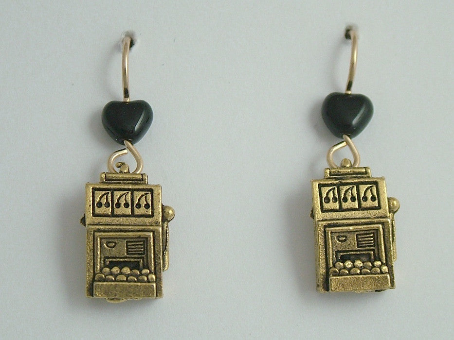 Gold tone Pewter & 14k gf Slot Machine dangle earrings-gambler, slots, gamble