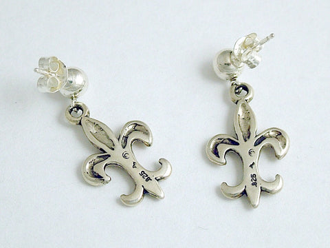 Sterling Silver 5mm ball stud w/ Fleur-de-lis dangle earrings- heraldry, lily