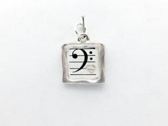 Pewter w/ Bass Clef & sterling silver heart pendant-music, musician, score, love