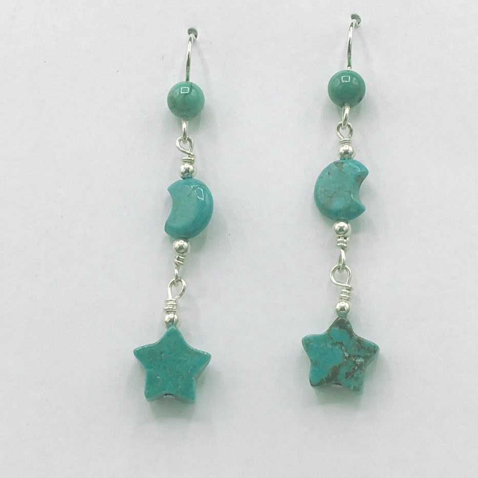 Sterling Silver Turquoise Star and Moon dangle earrings- celestial, astronomy, stars, sky