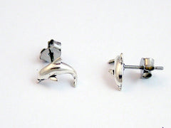 Sterling Silver & Surgical Steel  side view dolphin stud earrings- dolphins, sea