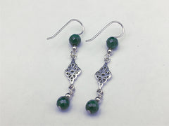 Sterling Silver Double Celtic Knot Dangle Earrings- faceted Malachite, gorgeous