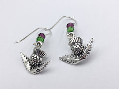Sterling Silver 3-D Thistle dangle Earrings-Scotland-Celtic- Thistles, Flower