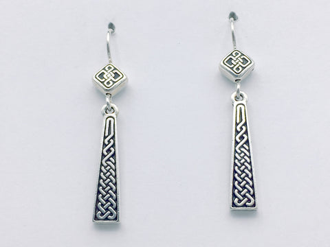 Pewter & Sterling Silver Celtic knot braid and rhombus dangle earrings- knots