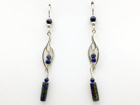 Sterling Silver and Lapis Lazuli abstract leaf design dangle earrings- leaves