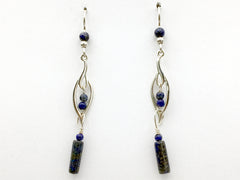 Sterling Silver and Lapis Lazuli abstract leaf design dangle earrings- leaves
