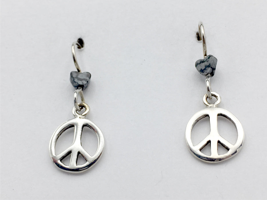 Sterling silver peace sign dangle earrings-world, signs,peaceful,heart, obsidian