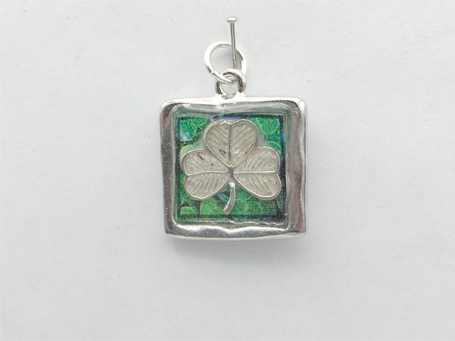 Pewter frame, sterling silver shamrock pendant-resin, st patrick, Shamrocks, Irish