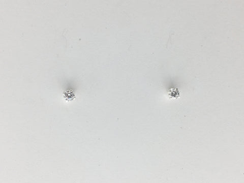 Sterling silver tiny 3mm white Cubic Zirconia stud earrings-studs, CZ, clear