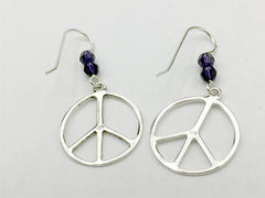 Sterling silver large peace sign dangle earrings- world, signs, peaceful