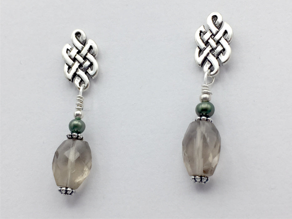 Sterling Silver & surgical steel Celtic knot stud Earrings-smoky quartz, freshwater pearls, knots