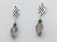 Sterling Silver & surgical steel Celtic knot stud Earrings-smoky quartz, freshwater pearls, knots