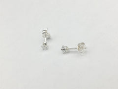 Sterling silver tiny 3mm white Cubic Zirconia stud earrings-studs, CZ, clear