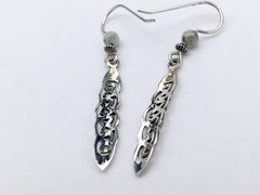 Sterling Silver long skinny Celtic knot dangle Earrings-sesame jasper, knots,