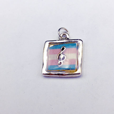 Pewter w/ Transgender flag & sterling silver treble clef pendant-Pride,LGBTQ