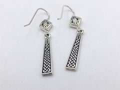 Pewter & Sterling Silver Celtic knot braid and rhombus dangle earrings- knots