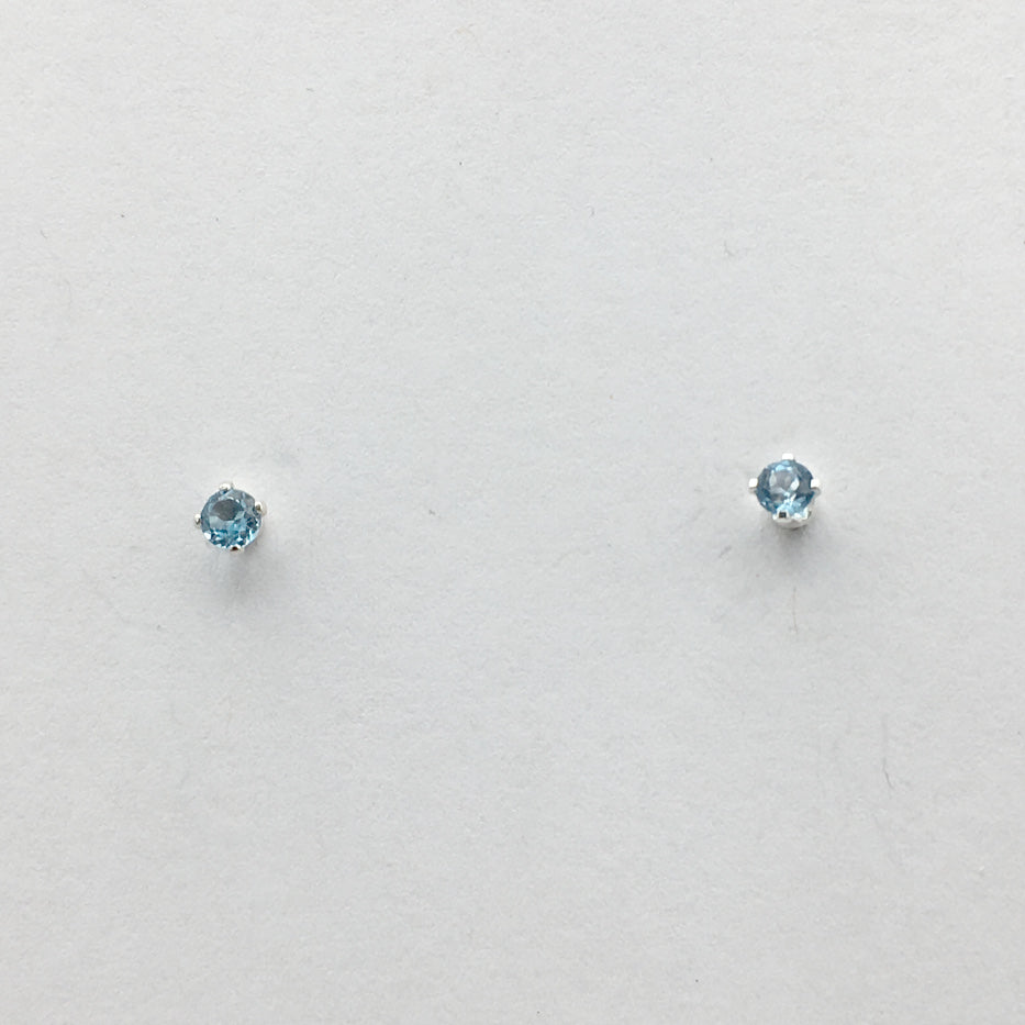 Sterling silver tiny 3mm London Blue Topaz stud earrings-studs, faceted,