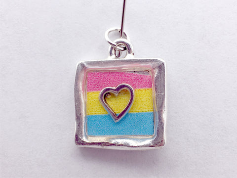 Pewter with Pansexual flag & sterling silver open Heart pendant-resin, Pride, LGBTQ