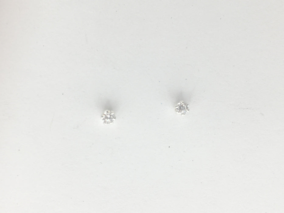 Sterling silver tiny 2mm white Cubic Zirconia stud earrings-studs,