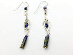 Sterling Silver and Lapis Lazuli abstract leaf design dangle earrings- leaves